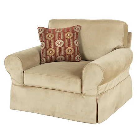 Skirted Rolled Arm Chair With Accent Pillow